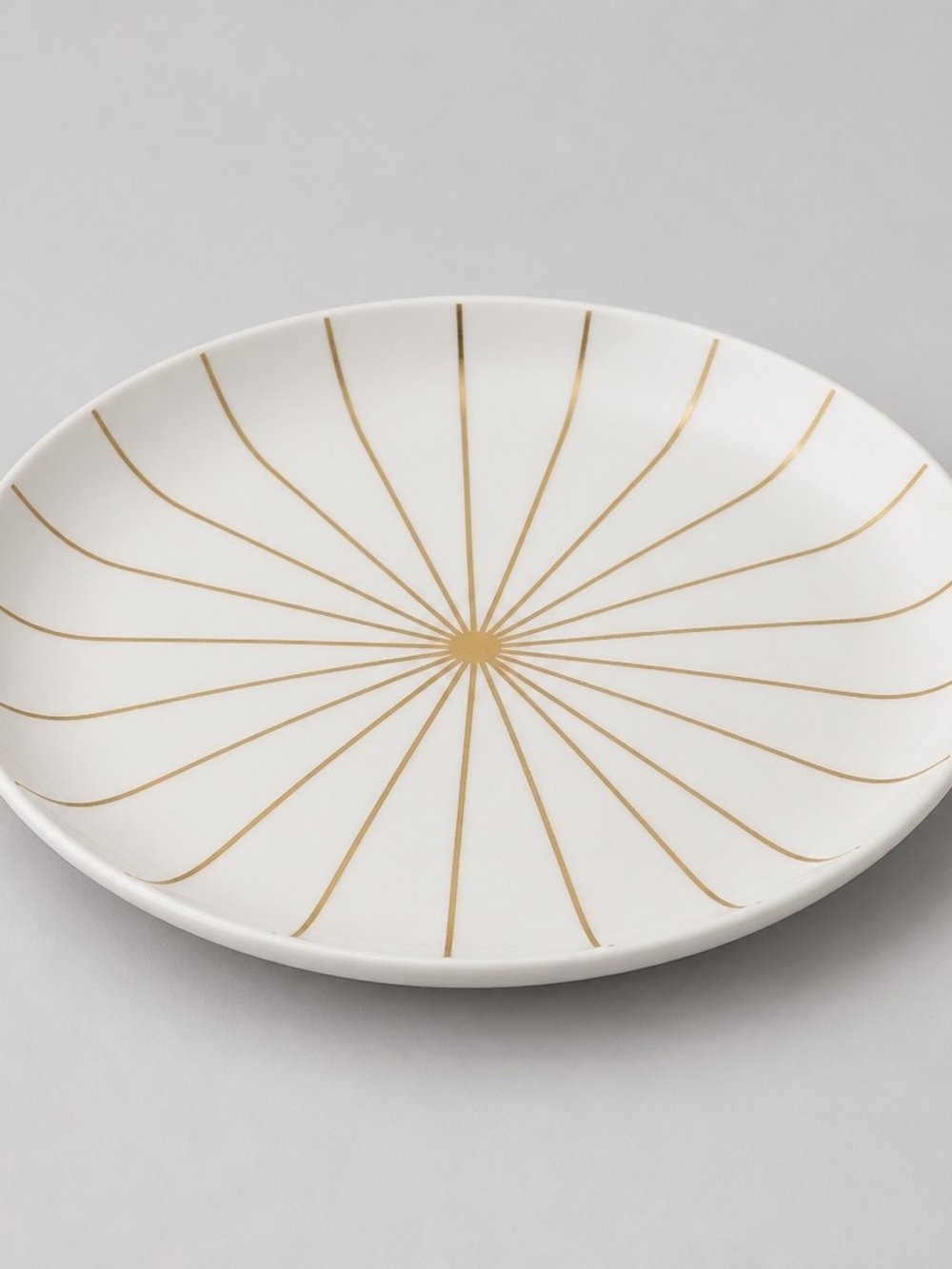 Matte White Potter's Studio Gold Stripes ceramic bowl w/Radiant Gold Burst